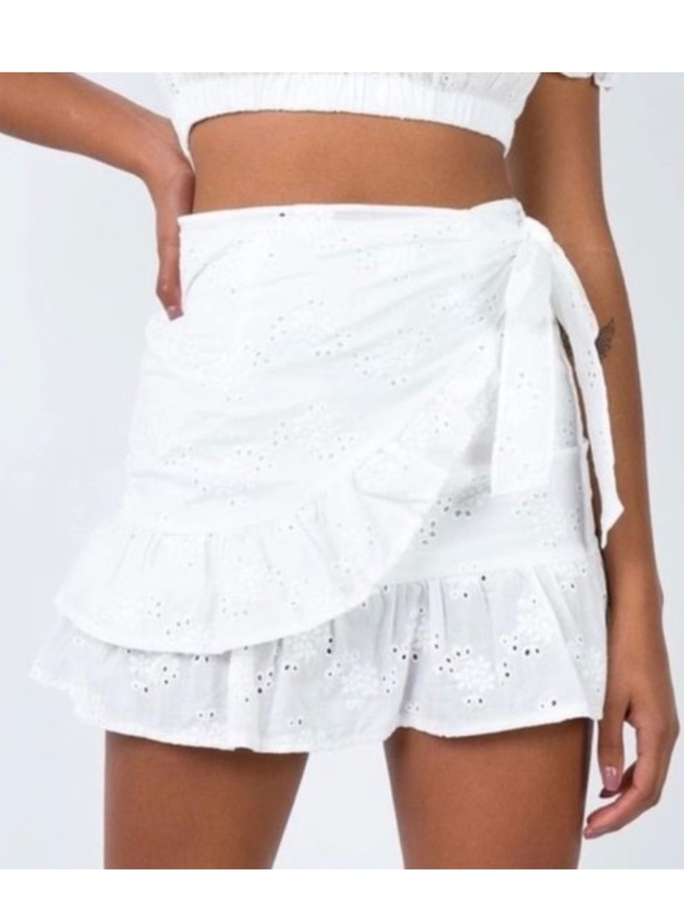 Princess Polly Rafina Eyelet Mini Skirt in White Sz 2